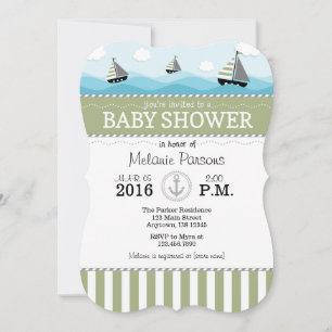 Sage Olive Blue Nautical Baby shower Invitation Kaart