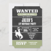 Sage Olive Chalkboard Cowboy Birthday Uitnodiging (Voorkant)