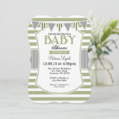 Sage Olive Gray Stripes Baby shower Kaart (Staand voorkant)