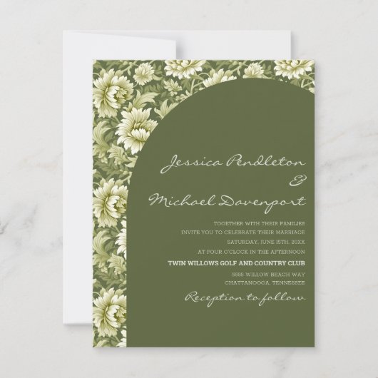 Sage Olive Green Botanical Arch Script Wedding Kaart (Voorkant)