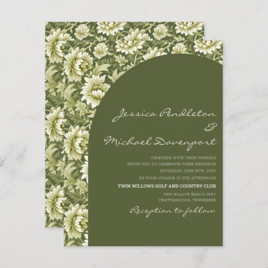 Sage Olive Green Botanical Arch Script Wedding Kaart (Voorkant / Achterkant)