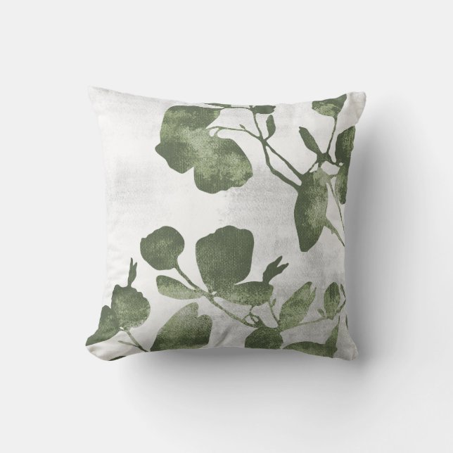 Sage Olive Green Botanical Tree Leaves Kussen (Voorkant)