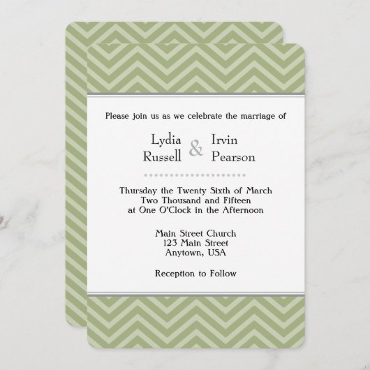 Sage Olive Green Chevron Faire-part de mariage (Devant / Derrière)
