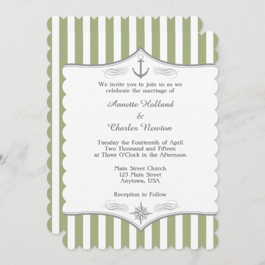 Sage Olive Green Grey Faire-part de mariage nautiq (Devant / Derrière)