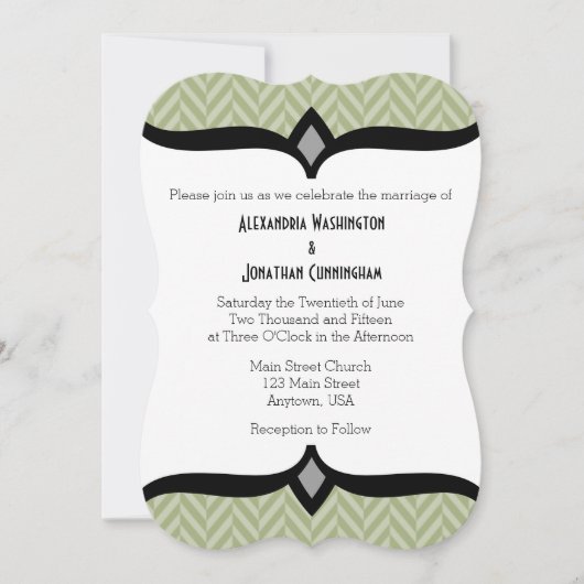 Sage Olive Green Herringbone Faire-part de mariage (Devant)