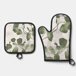 Sage Olive Green Painterly Botanical Art 02 Ovenwant & Pannenlap Set