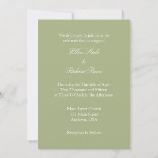 Sage Olive Green Plain Simple Wedding Invitation Kaart