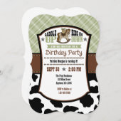 Sage Olive Plaid Cowhide Cowboy Invitation d'anniv (Devant / Derrière)