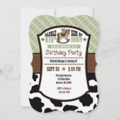 Sage Olive Plaid Cowhide Cowboy Invitation d'anniv (Devant)
