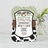 Sage Olive Plaid Cowhide Cowboy Invitation d'anniv (Debout devant)