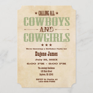 Sage Olive Vintage Cowboy Invitation Anniversaire