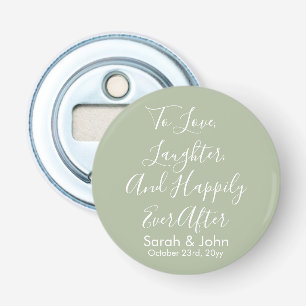 Sage op maat gemaakte script bruiloftsreceptie  button flesopener