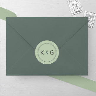 Sage Ovaal Monogram Bruiloft Ronde Sticker