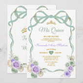 Sage Paarse Bloemen Boog Ribbon Goud Meisje Mis Qu Kaart (Voorkant / Achterkant)