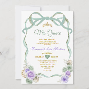 Sage Paarse Bloemen Boog Ribbon Goud Meisje Mis Qu Kaart