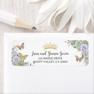 Sage Paarse Roos Bloemige Quinceanera Retouradres Etiket