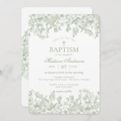 Sage Pastel Chinoiserie  Bloemendoop Kaart (Voorkant / Achterkant)