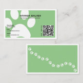Sage Pawprints QR Code Pet Sitter Walking Services Visitekaartje (Voorkant / Achterkant)