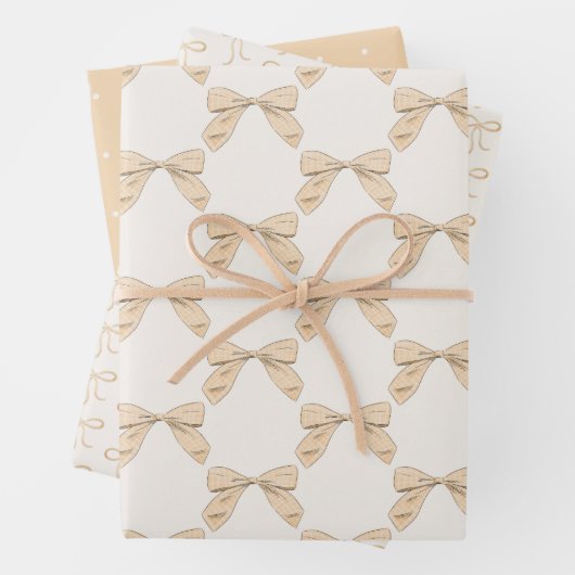 Sage Peach Plaid Bow Elegant Neutraal Baby shower Inpakpapier Vel (In situ)