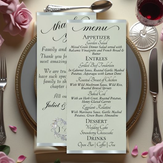 Sage Perle/Argent - Menu Monogramme & Merci