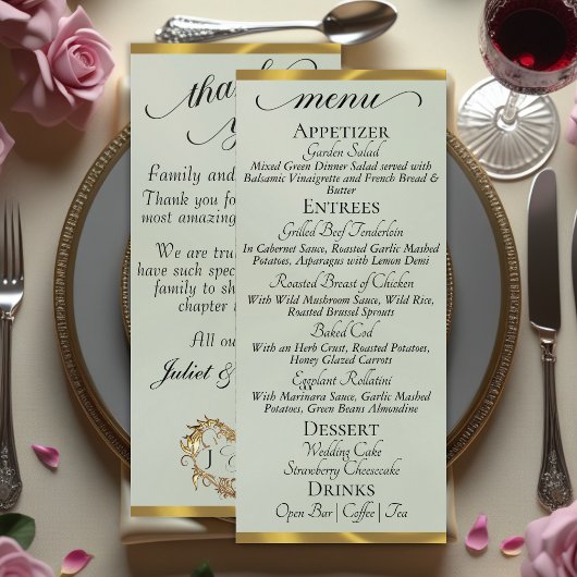 Sage Perle/Or - Menu Monogramme & Merci
