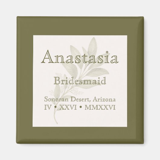 Sage Personalized Bridesmaid Name Magnet (Devant)