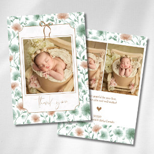 Sage Perzik Wilde Bloemen Gouden Boog Baby Foto Aankondiging