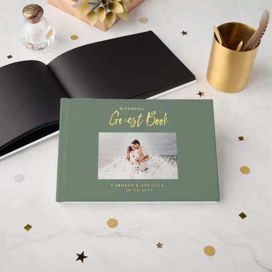 Sage photo Mariage de script élégant (Recto ouvert)