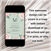 Sage | Pink Blush Floral Invitation de 80e anniver