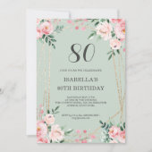 Sage | Pink Blush Floral Invitation de 80e anniver (Devant)
