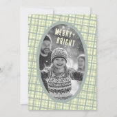 Sage Plaid Gingham Christmas Custom Photo Collage Feestdagenkaart (Voorkant)
