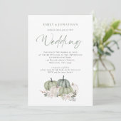 Sage Pompoen Bloem QR Code Trouw Uitnodiging (Staand voorkant)