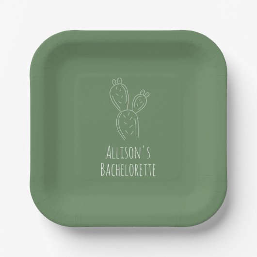Sage Prickly Pear Cactus Bachelorette Papier Borde Papieren Bordje (Voorkant)