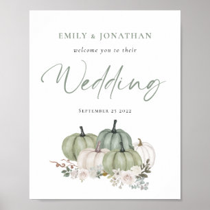 Sage Pumpkins Cream Florals Welkom bij bruiloft Poster