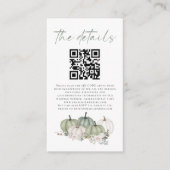 Sage Pumpkins Florals QR Code Weddenschap Details Informatiekaartje (Voorkant)