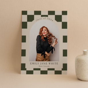 Sage Retro Geruite Boog Klassieke Foto Afstuderen Kaart