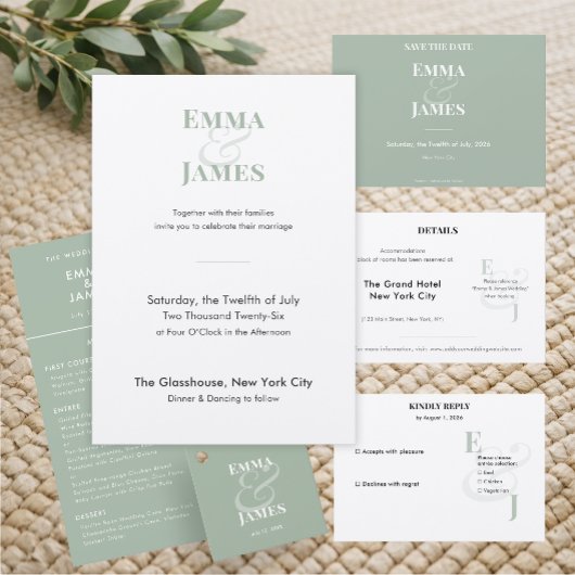 Sage Reverse Minimalistische Trouw | QR Code Elega Menu
