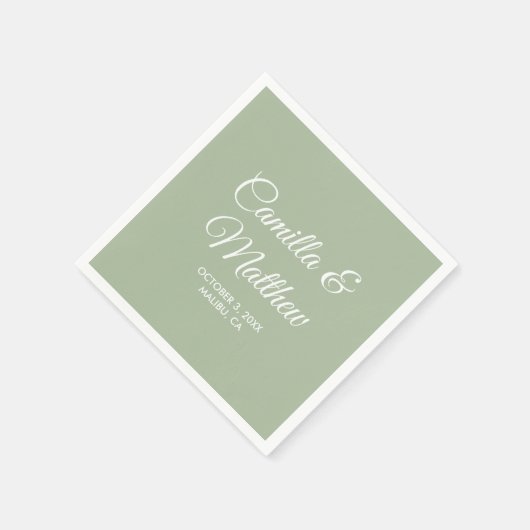 Sage romantisch script gepersonaliseerde bruiloft servet (Hoek)