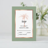 Sage Roos Gold Copper Palm Tree Beach Weddenschap RSVP Kaartje (Staand voorkant)