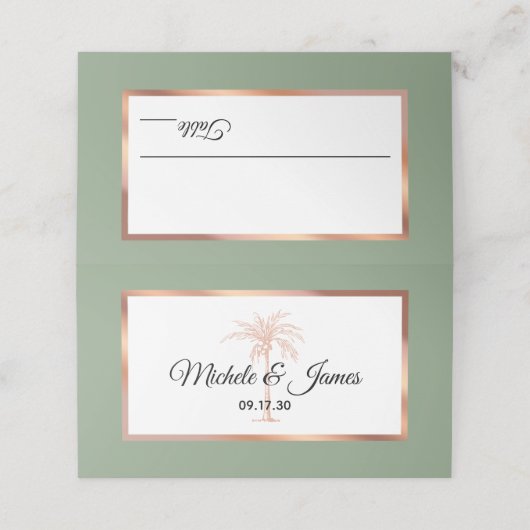 Sage Roos Goud Koper Palmboom Modern Bruiloft (Buitenkant ongevouwen)