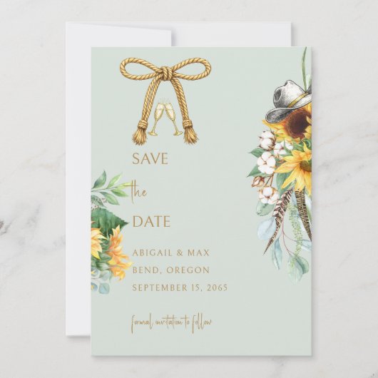 Sage Rustic Cowboy Sunflower Wedding Save the Date (Devant)