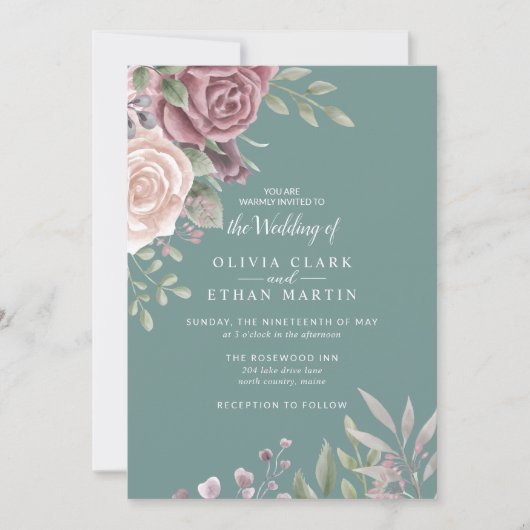 Sage Rustic Dusty Roos Waterverf Boho Flowers Kaart (Voorkant)