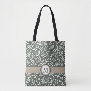 Sage Rustic Winter Botanical met Monogram Draagtas