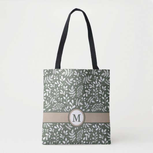 Sage Rustic Winter Botanical met Monogram Draagtas (Voorkant)