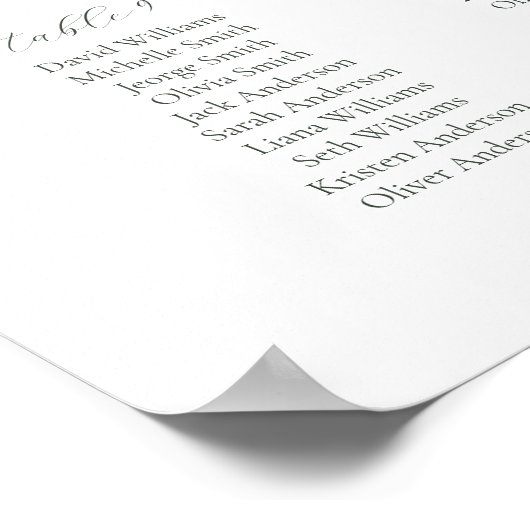 Sage Script Kleur 12 tafel Trouwstoelkaart Poster (Hoek)