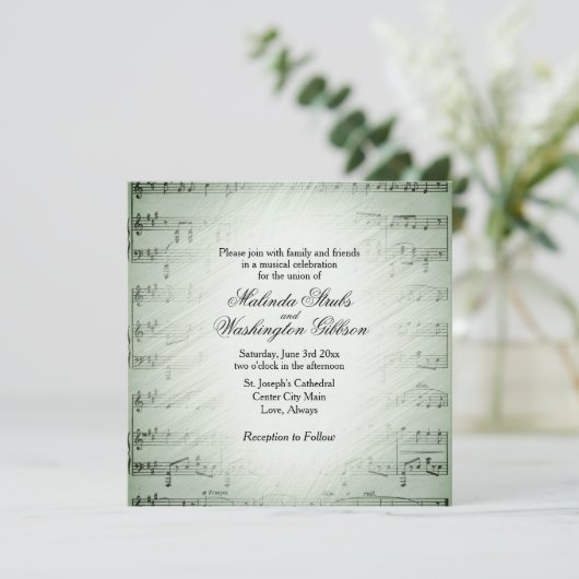Sage Sheet Music Weddenschap Theme Uitnodiging (Staand voorkant)