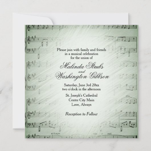 Sage Sheet Music Weddenschap Theme Uitnodiging (Voorkant)