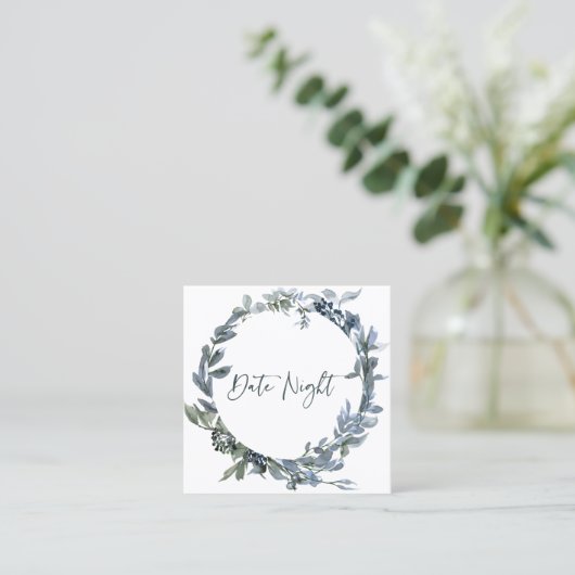 Sage Silver Green Floral Date Night Kaart Vierkante Visitekaartje (Staand voorkant)