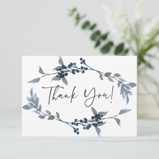 Sage Silver Green Floral Élégant Carte de remercie (Debout devant)