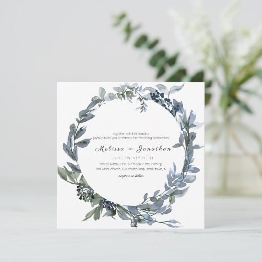 Sage Silver Green Floral Faire-part de mariage (Debout devant)